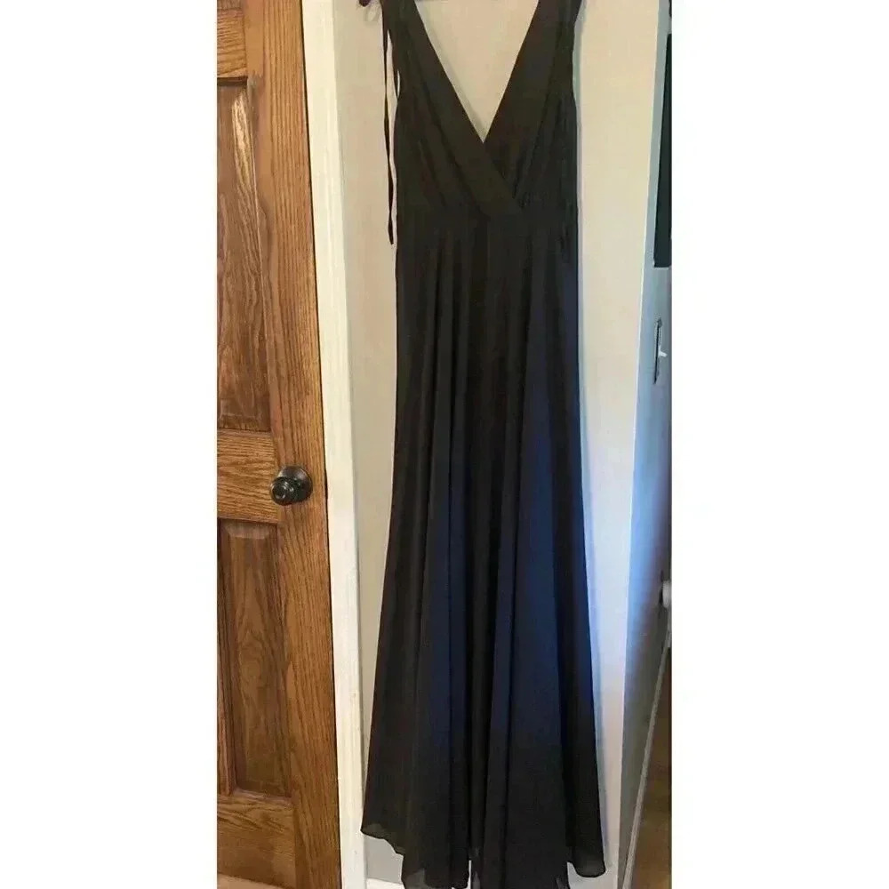 New LULU'S Dance the Night Away Maxi Gown Black Surplice Dress Medium Formal NWT - Picture 4 of 16